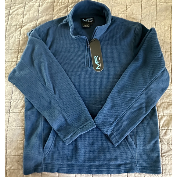 mack russo mens xl blue fleece 1/4 zip pullover kangaroo pocket sweatshirt nwt - Picture 3 of 7